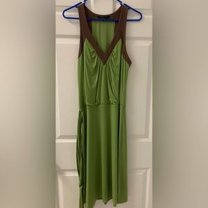 BCBG avocado green dress w/ brown trim SZ Small